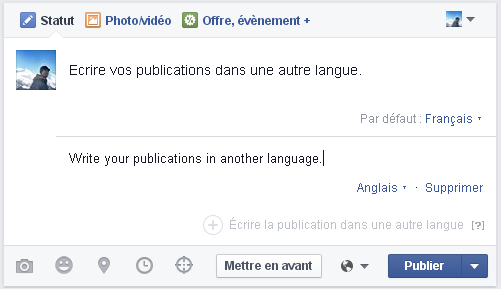 Statut multi-langues facebook page