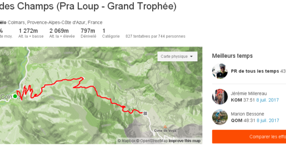 Segment Strava 2 Col des Champs Pra Loup Grand Trophée