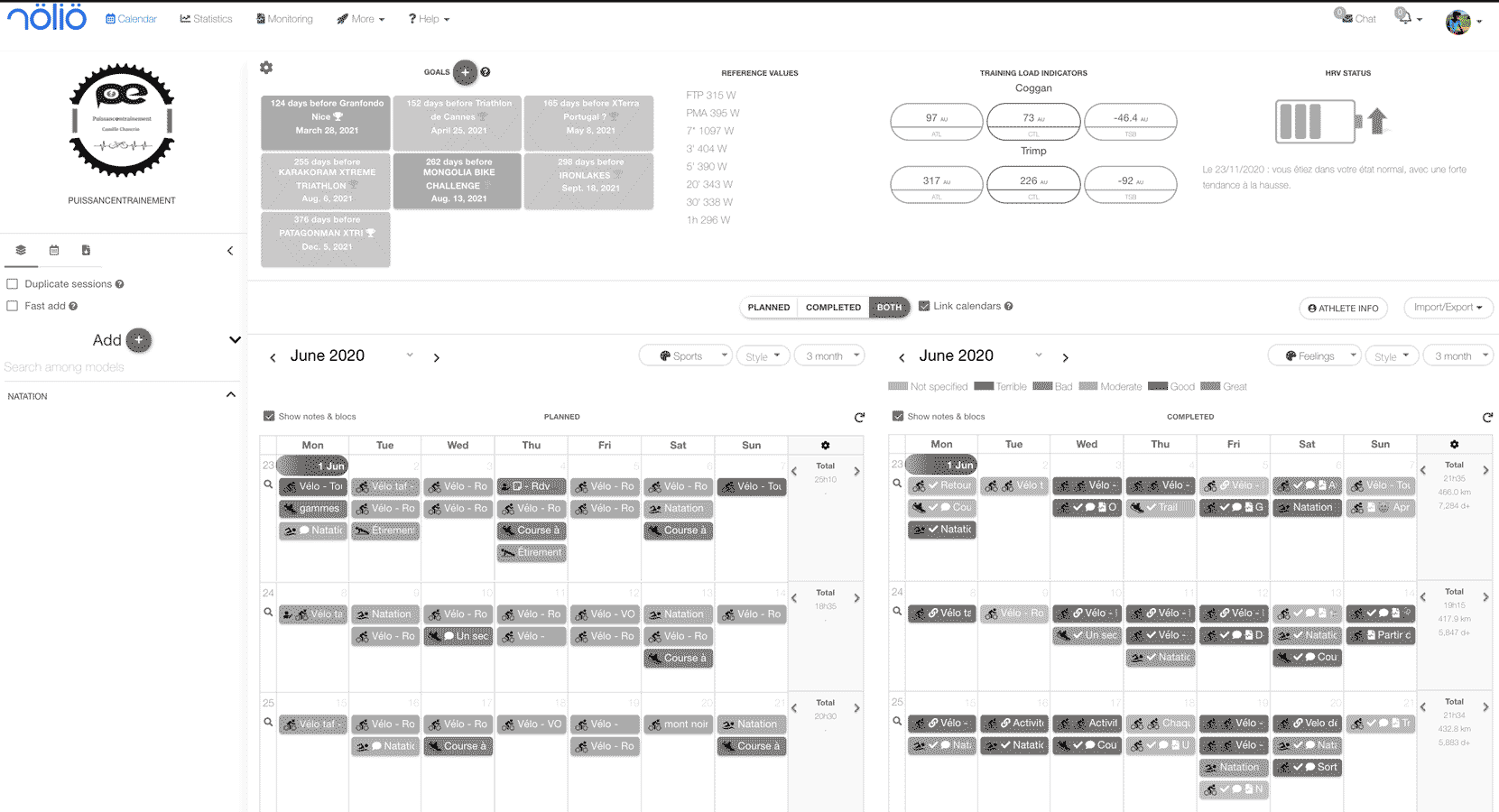 calendar traing plan nolio